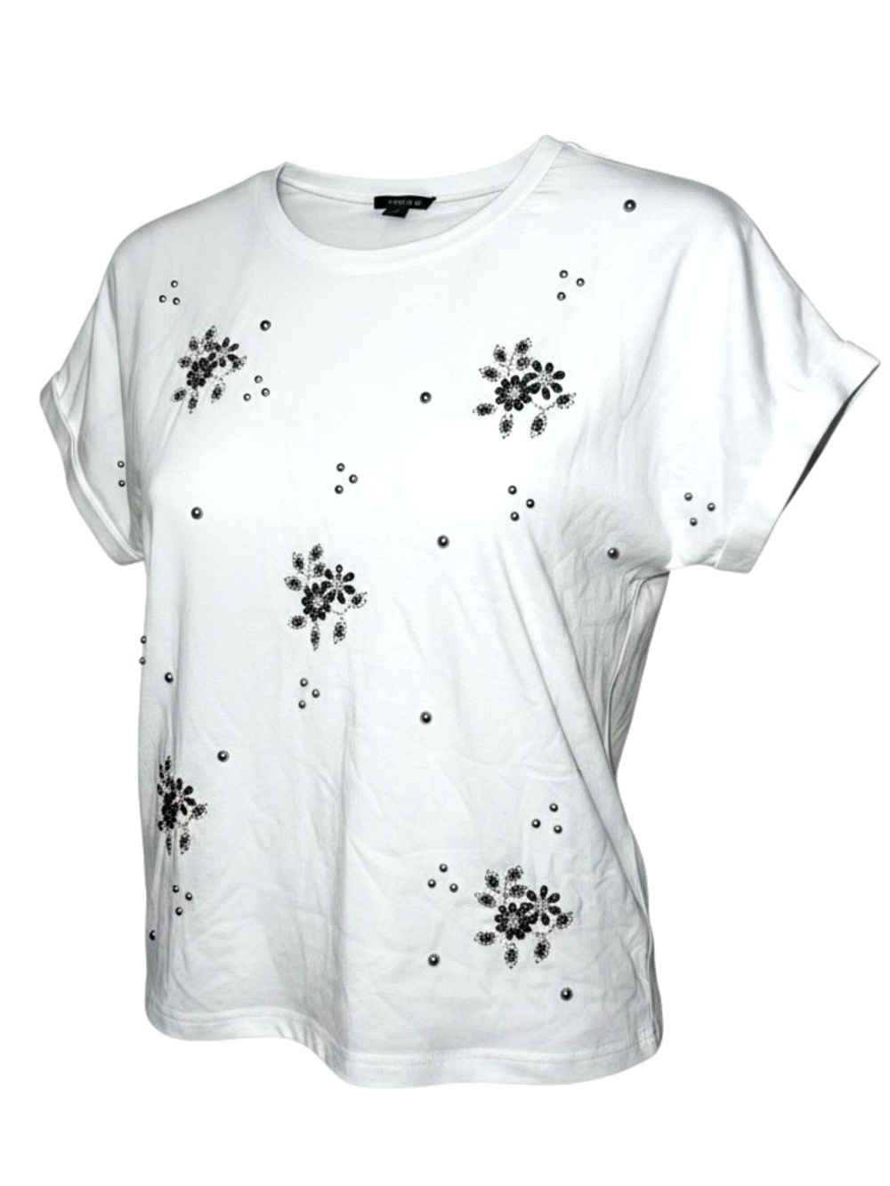 Artweight White Embellished Sequin Beaded Floral T-Shirt Large NWOT